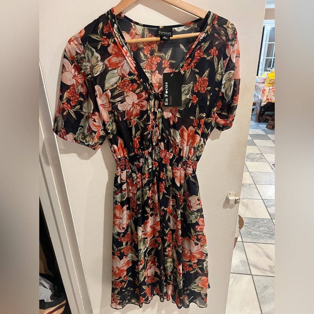 Enfocus Studio Black and Red Floral Midi Dress
